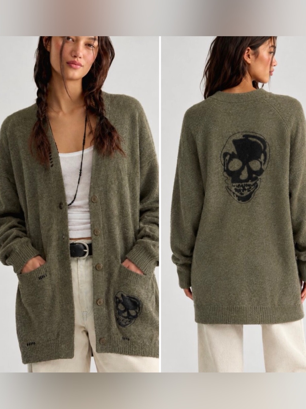 SKULL CASHMERE SKULL LONG CARDIGAN SWEATER